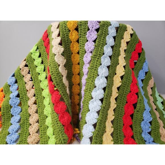 Vintage Afghan Throw blanket retro decor grandma‎ cottage rainbow LGBT colorful - Picture 4 of 10